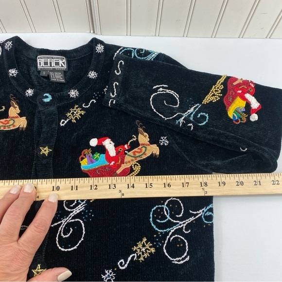 Berek Black Vintage Appliquéd Beaded Christmas Holiday Sweater Cardigan SZ S - Picture 11 of 12